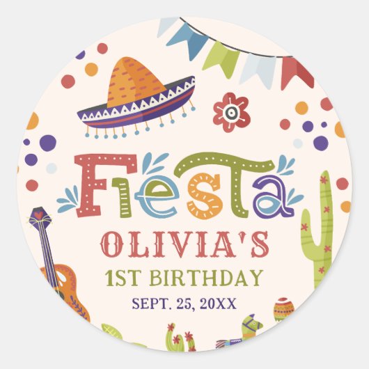 Sticker Rond Fête mexicaine colorée Premier anniversaire (Devant)