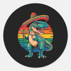 Sticker Rond Fête mexicaine dinosaure rétro cinco de mayo sombr