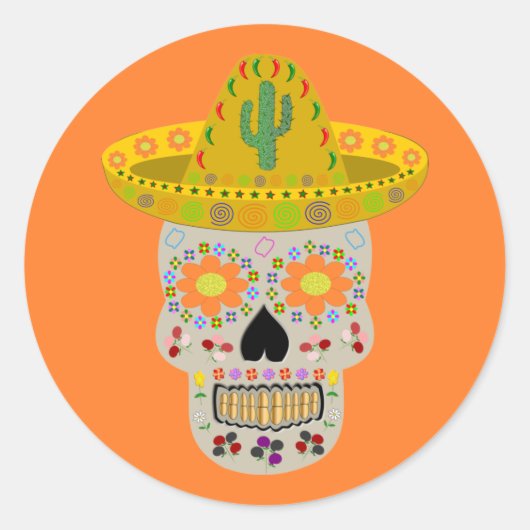 Sticker Rond Fête mexicaine du crâne mort (Devant)