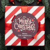 Sticker Rond Fête moderne bordeaux & blanc Joyeux Noël