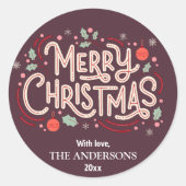 Sticker Rond Fête moderne bordeaux & blanc Joyeux Noël (Devant)