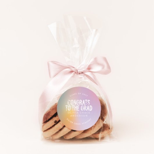 Sticker Rond Fête moderne pastel arc-en-ciel rose photo graduat