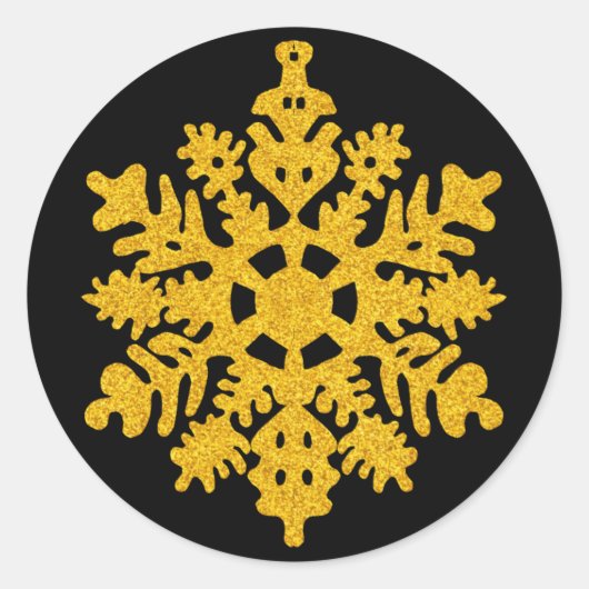 Sticker Rond Fête Paillettes d'Or et Flocons de Neige Noirs (Devant)