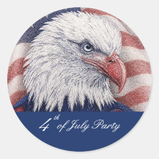 Sticker Rond Fête patriotique du 4 juillet Aigle Rouge Blanc Bl