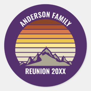Sticker Rond Fête personnalisée Montagne Coucher de soleil Rétr