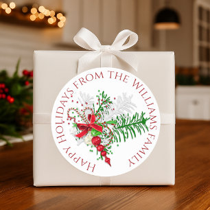 Sticker Rond Fête personnalisée Rouge Sucre de canne blanc Vert