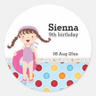 Sticker Rond Fête Piscine (Fille)