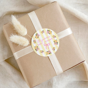 Sticker Rond Fête Prénatale Bébé Citron Ruban Rose Rayure Jaune