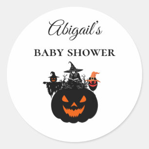 Sticker Rond Fête Prénatale Bébé Citrouille Sorcières d'Hallowe