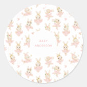 Sticker Rond Fête Prénatale Bébé Danseuse Rose Lapin Rose Blush (Devant)