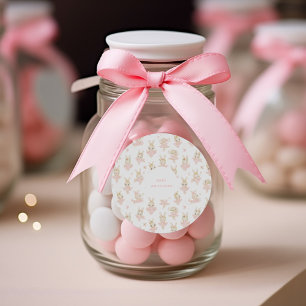 Sticker Rond Fête Prénatale Bébé Danseuse Rose Lapin Rose Blush