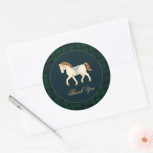 Sticker Rond Fête Prénatale Cheval Tartan Plaid Rustique