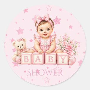 Sticker Rond Fête Prénatale de Bébé pour la Jolie Fille Block
