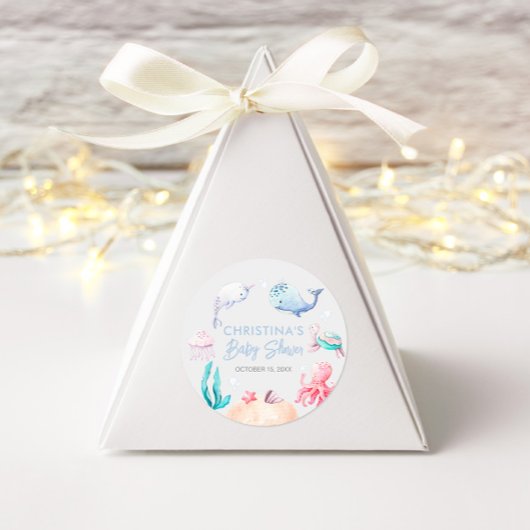 Sticker Rond Fête Prénatale de Bébé Sous La Mer