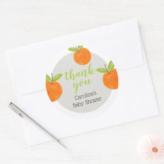 Sticker Rond Fête Prénatale de Little Cutie Oranges Remerciemen (Enveloppe)