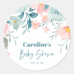Sticker Rond Fête Prénatale Fleurs Rose Téâl Pastel Personnalis