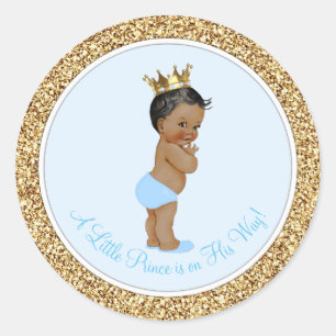 Sticker Rond Fête prénatale pour bébé prince afro-américain
