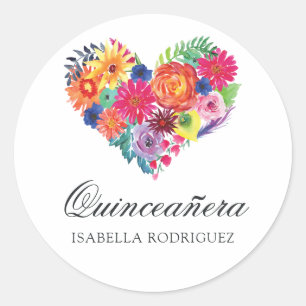 Sticker Rond Fête Quinceañera Florale Aquarelle