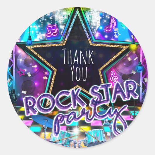 Sticker Rond FÊTE ROCK STAR Anniversaire Danse musicale Favoris (Devant)