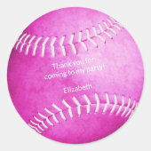 Sticker Rond fête sportive de softball rose vif merci (Devant)