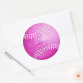 Sticker Rond fête sportive de softball rose vif merci (Enveloppe)