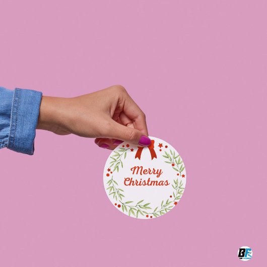 Sticker Rond Fête verte et rouge Joyeux Noël