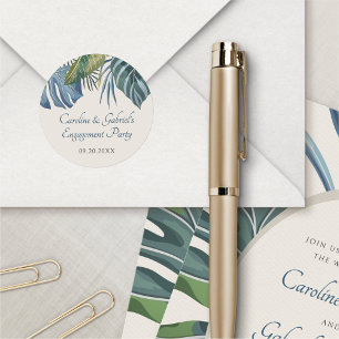Sticker Rond Fête Wedding shower Tropical Beach Palm