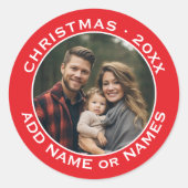 Sticker Rond Fêter Noël - Photo et texte Rouge Blanc (Devant)