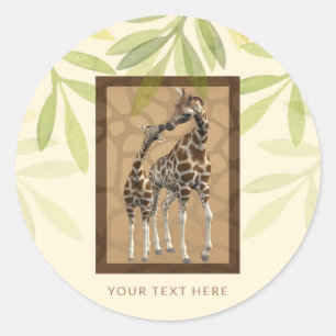 Sticker Rond Fêtes de bébé de girafeuses embrassantes brunes do