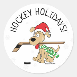 Sticker Rond Fêtes de hockey Chien de hockey Noël