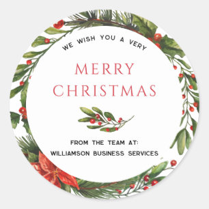 Sticker Rond Fêtes de Noël d'affaires Botanique Holly Wreath