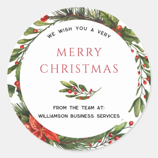 Sticker Rond Fêtes de Noël d'affaires Botanique Holly Wreath (Devant)