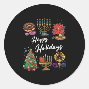 Sticker Rond Fêtes de Noël Feliz Navidad Hanoukka Kwanzaa