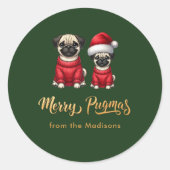 Sticker Rond Fêtes de Noël Funny personnalisées Joyeux Pugmas (Devant)