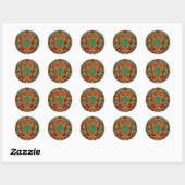 Sticker Rond Fêtes de Noël Rouge Vert Floral (Feuille)