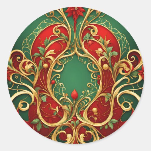 Sticker Rond Fêtes de Noël Rouge Vert Floral (Devant)