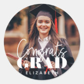 Sticker Rond Fêtes Grad Moderne Simple Script Photo personnalis (Devant)