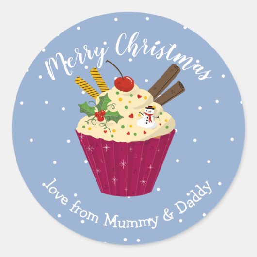 Sticker Rond fêtes muffin cupcake père Noël emballage cadeau en (Devant)