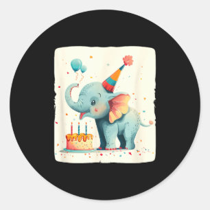 Sticker Rond Fêtez en grand avec cet éléphant joyeux anniversai