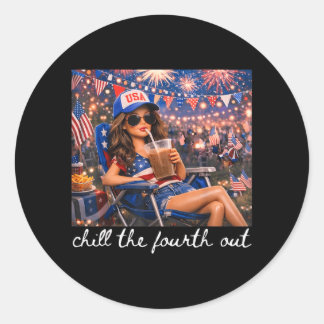 Sticker Rond Fêtez le quatrième juillet American Girl