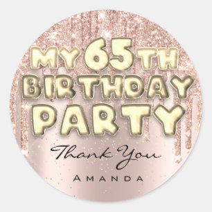 Sticker Rond Fêtez les 65 ans de Nom Fête d'anniversaire Paille