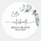 Sticker Rond Fêtons le nom date eucalyptus moderne (Devant)