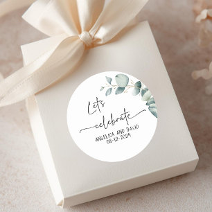 Sticker Rond Fêtons le nom date eucalyptus moderne