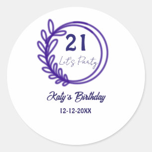 Sticker Rond FÊTONS LES 21 ANS nom FLEUR RONDE VIOLETTE