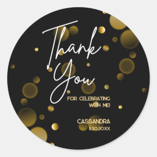 Sticker Rond Fêtons l'or Bokeh Gradient Noir Anniversaire