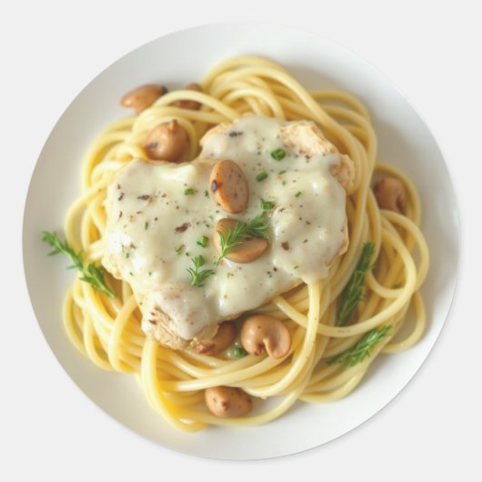 Sticker Rond Fettuccini Alfredo Drôle Nourriture (Devant)