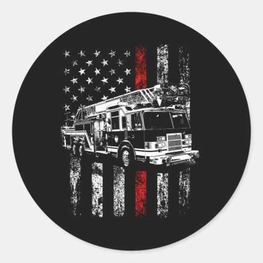 Sticker Rond Feu American Flag Mince Red Line Firefighter (Devant)