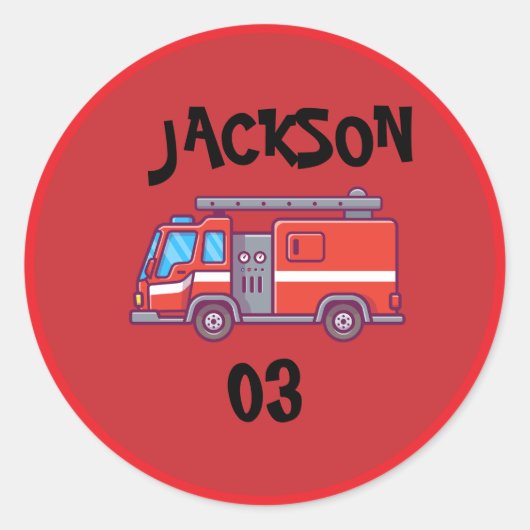 Sticker Rond Feu camion fête Anniversaire Classique (Devant)