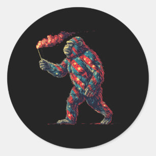 Sticker Rond Feu d'artifice 4 juillet Hommes Sasquatch Amérique