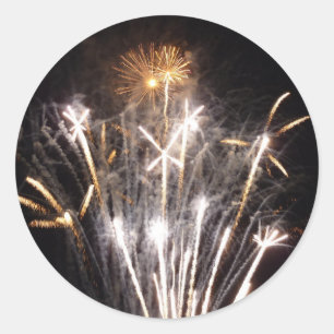 Sticker Rond Feu d'artifice blanc et or II Fête patriotique